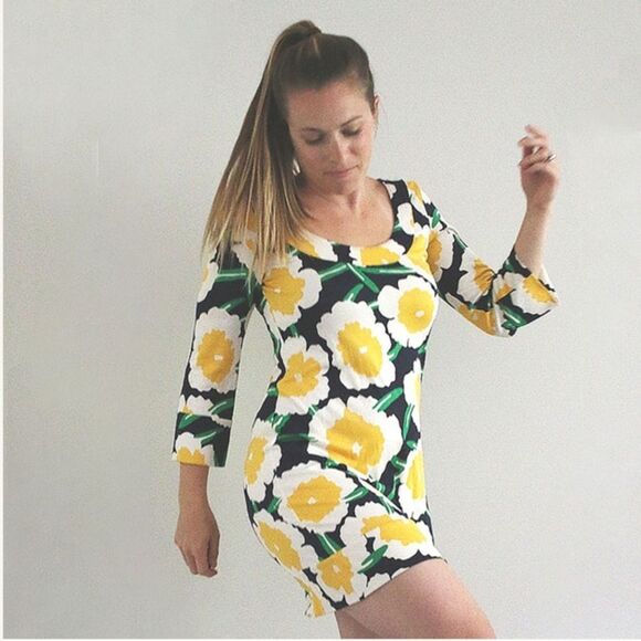 Diane‎ Von Furstenberg Yellow Floral Long Sleeve Dress - Picture 3 of 8